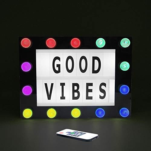 Color Changing Cinema Light Box, Marquee Light Box, Cinema Light Box, Cinematic Light Box, Letter Light Box, with 200 Letters, 14 Multicolored LEDs on Marquee, USB Cable, Remote, Size 12x 9x 2