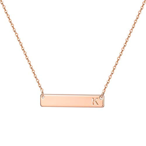 M MOOHAM Bar Necklace for Women  Rose Gold Initial Bar Necklace Personalized Engraved Letter K Horizontal Rectangle Bar Necklace M MOOHAM Bar Necklace for Women  Rose Gold Initial Bar Necklace Personalized Engraved Letter K Horizontal Rectangle Bar Necklace