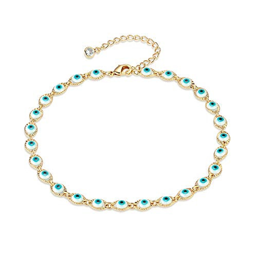 Valloey Rover Anklets for Women Silver Gold Ankle Bracelets Dainty Boho Layered Beach Adjustable Evil Eye Chain Anklet Foot JewelryBlue-Evil Eye
