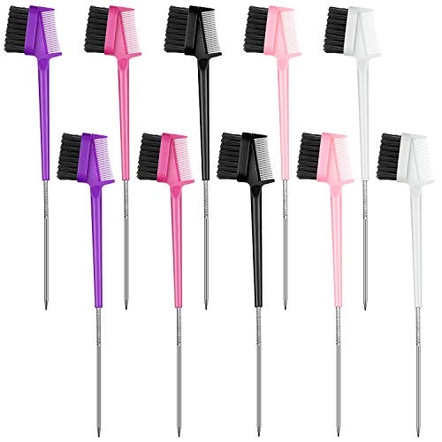 10 Pieces 3 in 1 Hair Edge Brush with Pin Tail Double Sided Control Hair Comb Hair Edge Brush Comb for Hair or Eyebrow  5 Colors