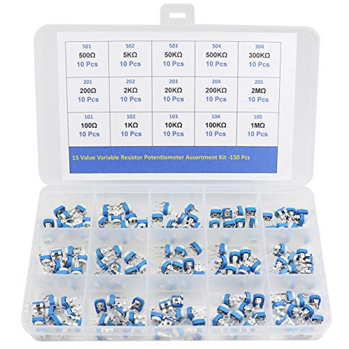 150 Pcs 15 Values 100 Ohm- 2M Ohm Variable Resistor Trimmer Potentiometer Assorted Kit