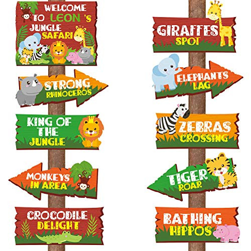 20 Pieces Safari Jungle Animal Signs Party Signs Wild Animal Directional Signs for Kids Welcome Signage Zoo Animals Yard Decorations Baby Shower Birthday Party Supplies