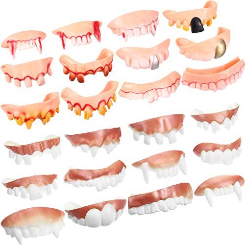 Gnarly Teeth Gag Teeth Ugly Fake Teeth Bob Teeth Halloween Vampire Denture Teeth for Halloween Costume Party Favors  24 Pieces Blood Style  Classic Style