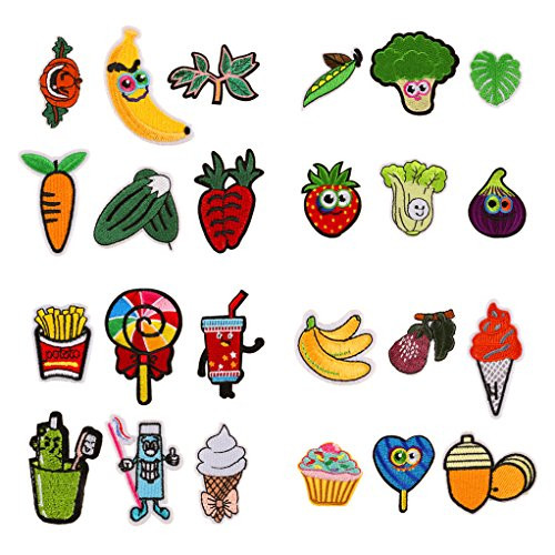24pcs Assorted Vegetables Fruits Iron on Patches Lettuce Carrot Broccoli Embroidered Patches Banana Strawberry Appliques for DIY Sew on Repair