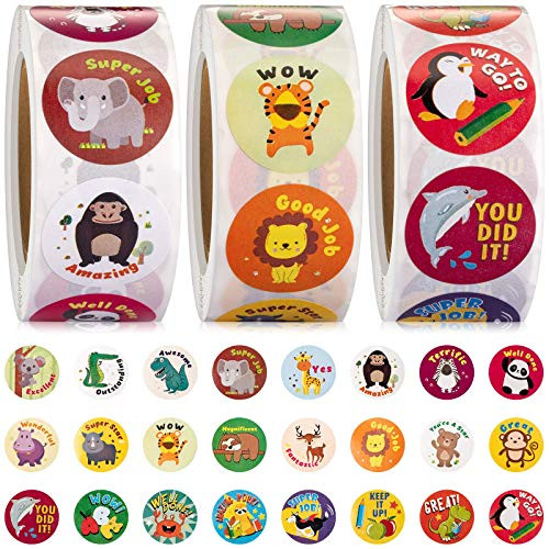 2000 Pieces 1 Inch Teacher Reward Motivational Stickers Animal Cartoon Motivational Stickers Fun Motivational Stickers for Children  4 Rolls 32 Styles Labels