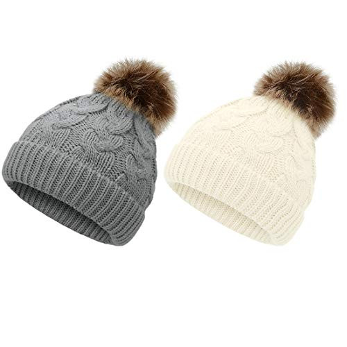 Durio Baby Beanies for Boys Baby Boy Hats Knit Toddler Hats for Boys Thick Warm Baby Boy Winter Hat D Grey   Ivory One Size