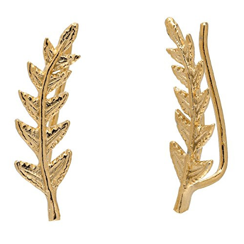 Leaf Crawler Cuff Earrings  Olive Leaf - 925 Sterling Silver with 18K Yellow Gold Plating