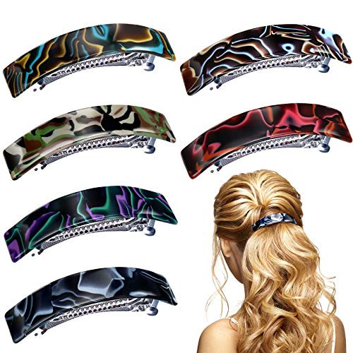 Chunyin 6 Pieces French Curved Rectangle Barrette Cellulose Acetate Hair Clips Tortoise Shell Hair Barrettes French Design Hair Barrette for Women Girls  6 Colors
