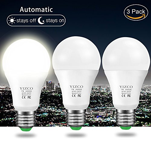 Dusk to Dawn Light Bulb Led Outdoor Lighting Sensor Bulbs Automatic Led Lightbulbs Sensing Socket Lamp Garage Lights 7W E26 Warm White Auto on/Off (3 Pack)