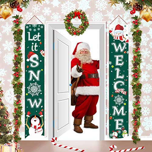 Lshylock Christmas Porch Sign  Merry Christmas Door Banner Welcome and Merry Christmas Hanging Sign Christmas Front Porch Decorations for Party C Lshylock Christmas Porch Sign  Merry Christmas Door Banner Welcome and Merry Christmas Hanging Sign Christmas Front Porch Decorations for Party C