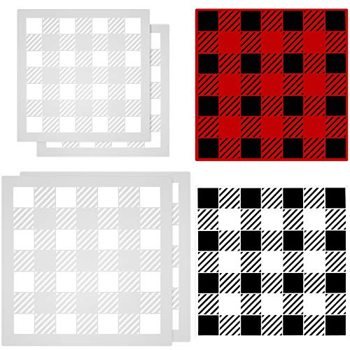 4 Pieces Buffalo Plaid Stencil Reusable Mylar Template Christmas Reusable Big Check Paint for Wood Sign Painting Wood and Wall Art 12 x 12 Inch and 9 x 9 Inch