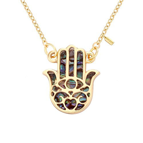 MANZHEN Good Luck Protection Abalone Paua Shell Hamsa Hand Charm NecklaceGold