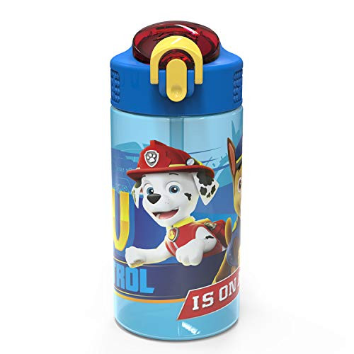 Zak Designs 16oz Kids Durable Plastic Spout Cover and Built-in Carrying Loop  Leak-Proof Water Bottle Design for Travel 16 oz  Paw Patrol Marshall