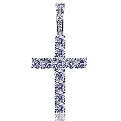 JINAO Iced Out Cubic Zirconia Round Cut Cross Pendant Necklace 18K Gold Plated Diamond Jewelry for Men Women with Stainless Rope Chain JINAO Iced Out Cubic Zirconia Round Cut Cross Pendant Necklace 18K Gold Plated Diamond Jewelry for Men Women with Stainless Rope Chain