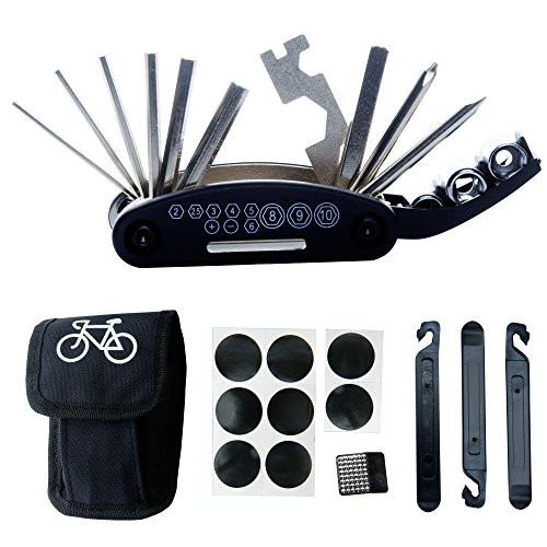DAWAY B32 Bike Repair Tool Kits - 16 in 1 Multi Function Bicycle Mechanic Fix Tools Set Bag Included Glueless Tire Tube Patches   Tire Levers
