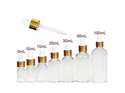 4PCS Empty Refillable Clear Essential Oil Perfume Cosmetic Glass Bottle Container Jar Vial with Glass Eye Dropper 20ml- 0-67oz