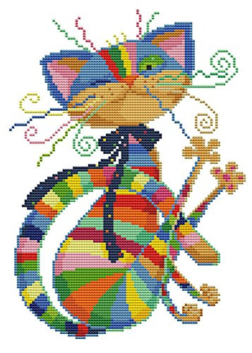 eGoodn Stamped Cross Stitch Kits Printed Pattern - Colorful Cat 11ct Fabric 12-6 inches by 16-5 inches  Embroidery Art Cross-Stitching Needlework  No Frame