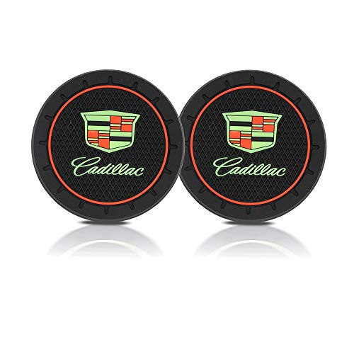  2Pcs 2-75 inch Black Luminous Cup Holder Coasters Silicone Anti Slip Cup Mat Fit for Cadillac