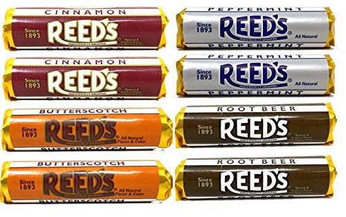 Reeds Hard Candy Rolls Variety Pack of 8  Peppermint  Root Beer  Butterscotch  and Cinnamon