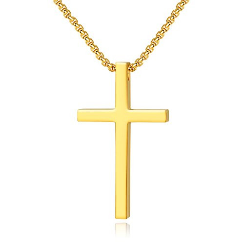 Reve Simple Stainless Steel Cross Pendant Chain Necklace for Men Women  20-22 Inches Link Chain Gold 1-71-02 Pendant22 Rolo Chain Reve Simple Stainless Steel Cross Pendant Chain Necklace for Men Women  20-22 Inches Link Chain Gold 1-71-02 Pendant22 Rolo Chain