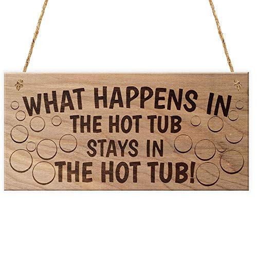 INNAPER What Happens in The Hot Tub Stays in The Hot Tub Wood Signs for Craft Home Decor Wooden Plaque Signs Wall Art 10  x 5