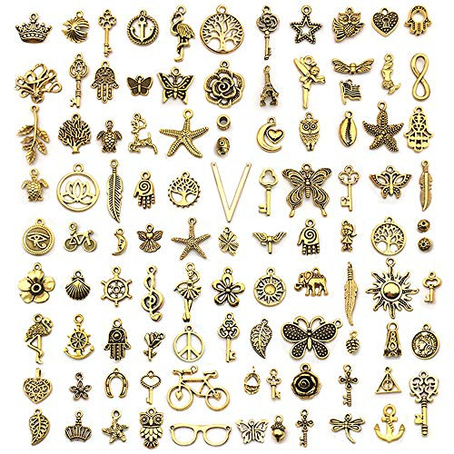 Bearals 100 Pieces Tibetan Gold Jewelry Making Charms Mixed Smooth Charms Pendants for Necklace Bracelet Jewelry Making and DIY Crafting Bearals 100 Pieces Tibetan Gold Jewelry Making Charms Mixed Smooth Charms Pendants for Necklace Bracelet Jewelry Making and DIY Crafting