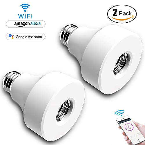Smart Wifi Bulb Socket E26 2 Pack - Wi-Fi Led Light Bulbs Timer Holder Wireless Lamp Adapter Works with Alexa and Google Assistant, alexa accessories, App Control from Anywhere by Phone by Cotify
