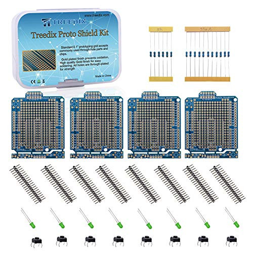 Treedix 4pcs Prototype Shield Board PCB Solderable Universal BreadBoard Double Sided Tinned Gold Plated Holes for Arduino Kit Prototyping and Testing