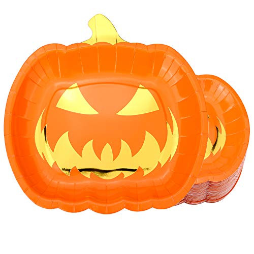 Aneco 50 Pieces Halloween Paper Plates Orange Pumpkin Smiley Plates Disposable Party Plates for Halloween Party