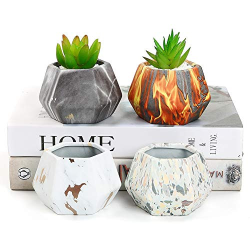 winemana Modern Style Marbling Ceramic Flower Pot  Colorful Succulent Planter Container  Hexagon Bonsai Cactus Pots  Set of 4