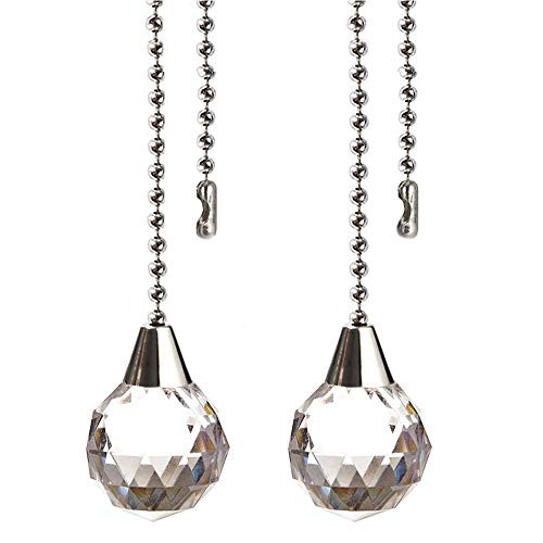 Ceiling Fan Pull Chain Decorative Extension 12 Inches Clear Crystal Ball Pendant Fan Pulls Set For Ceiling Light Lamp Fan Chain Extender 2 Pack Nickel