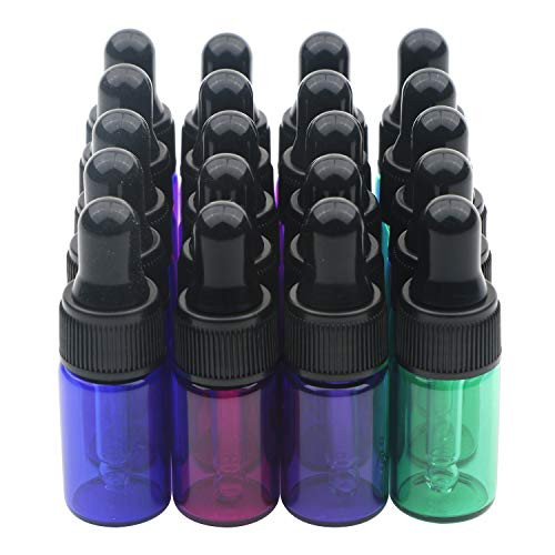 Kesell Multicolor Mini Glass Dropper Bottles  3ml Essential Oil Glass Bottle Empty Lotion Perfume Sample Vials with Glass Eye Dropper  Pack of 20