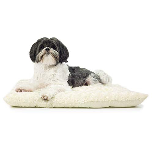Furhaven Pet Dog Bed Kennel Pad - Ultra Plush Curly Faux Fur Crate or Kennel Mat Tufted Pillow Cushion Pet Bed for Dogs and Cats  Latte  Small