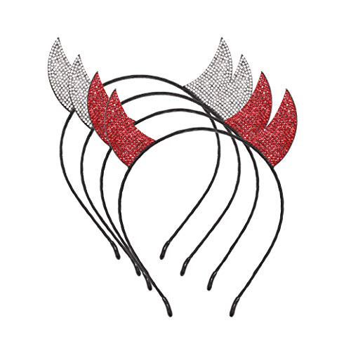Halloween Headbands Glitter Devil Horns Headband Horn Ears Thin Hairband Hair Hoop Halloween Cosplay Party Supplies For Women Girls 6 Packs redblack