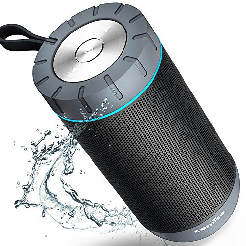COMISO Waterproof Bluetooth Speakers Outdoor Wireless Portable Speaker with 24 Hours Playtime Superior Sound for Camping, Beach, Sports, Pool Party, Shower (Black)