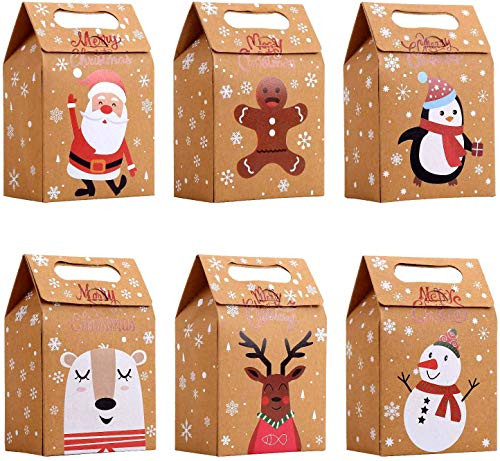 LOKIPA Christmas Kraft Paper Gift Bags  24pcs Christmas Party Treat Goody Candy Boxes for Xmas Party Bag Fillers LOKIPA Christmas Kraft Paper Gift Bags  24pcs Christmas Party Treat Goody Candy Boxes for Xmas Party Bag Fillers