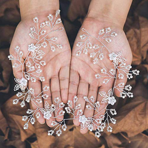 Casdre Pearl Bride Wedding Hair Vine Silver Leaf Bridal Hair Accessories Flower Hair Piece Headband for Women and Girls Casdre Pearl Bride Wedding Hair Vine Silver Leaf Bridal Hair Accessories Flower Hair Piece Headband for Women and Girls