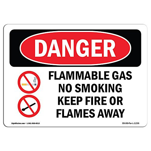 OSHA Danger Sign - Flammable Gas No Smoking   Choose from  Aluminum  Rigid Plastic Or Vinyl Label Decal   Protect Your Business  Construction Site  Warehouse   Shop Area    Made in The USA