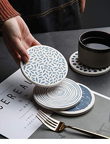 Winsfire Coasters for Drinks Absorbent with Holder  Stone Coaster with Cork Backing Set of 6 - Great Gift for Birthday  Housewarming  Room Decor  Bar  Holiday Party Some Ink