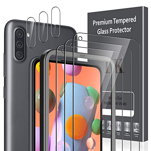 6 Pack  LK 3 Pack Screen Protector  3 Pack Camera Lens Protector for Samsung Galaxy A11  Tempered Glass   Easy Frame Installation  HD Ultra-Thin  Anti-Scratch