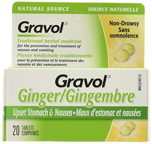 Certified Organic Ginger GRAVOL NATURAL SOURCE 20 Tablets Antinauseant for NAUSEA  VOMITING   MOTION SICKNESS Ages 6 And Up
