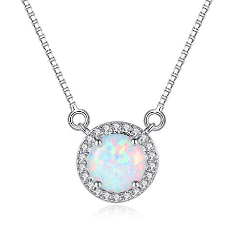 FINELOVE 14K Gold Plated Round Created Opal Necklace   Opal Necklaces for Women