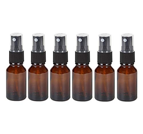 6Pcs 15ml 0-5oz Refillable Amber Glass Fine Mist Spray Bottles Empty Cosmetic Sample Bottles Container Jar Pot Vial with Fine Mist Sprayer and Dust Cap for Essential Oil Perfume Makeup Water