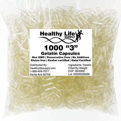 Empty Gelatin Capsules - 1000 Size 3  Bulk Wholesale
