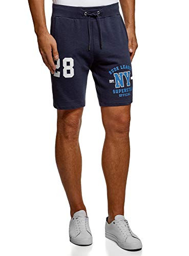 oodji Ultra Men s Printed Cotton Shorts  Blue  US 28 - XS