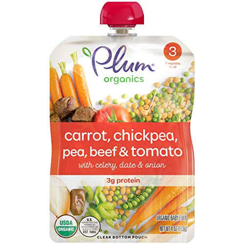 Plum Organics Stage 3  Organic Baby Food  Carrot  Chickpea  Pea  Beef   Tomato  4 Ounce Pouch Pack of 6