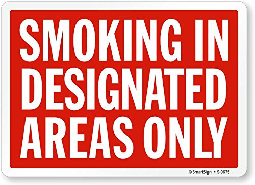 SmartSign Smoking in Designated Areas Only Sign   10  x 14  Plastic