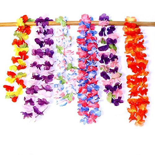 Flower Leis Multi Colored Ruffled Hawaiian Silk Flower Leis 24 Pack Assorted Flower Necklace Dress Up Costume Accessory Luau Party Favors-