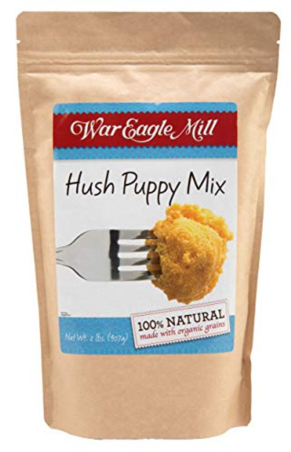 War Eagle Mill Hush puppy Mix 100 natural made from organic non-GMO corn stone-ground in the Ozarks - in a resealable bag 2lbs War Eagle Mill Hush puppy Mix 100 natural made from organic non-GMO corn stone-ground in the Ozarks - in a resealable bag 2lbs