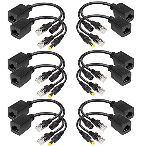 Passive PoE Injector 6 Pairs PoE Splitter Kit Passive PoE Injector and PoE Splitter Kit with 5-5x2-1 mm DC Connector RJ45 Power Over Ethernet